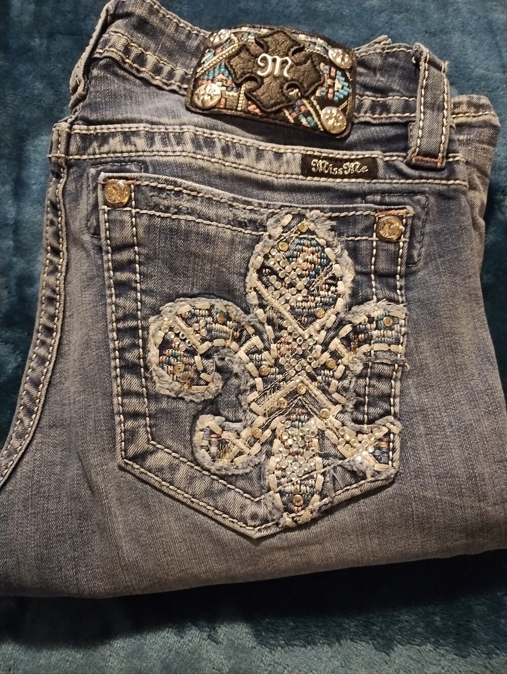 Miss Me Light Blue Embellished Boot Cut Jeans with Fleur-de-Lis